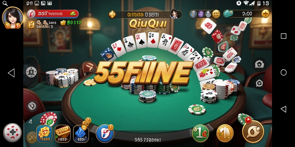 Tampilan gameplay menarik dalam QiuQiu di 55FIVE.