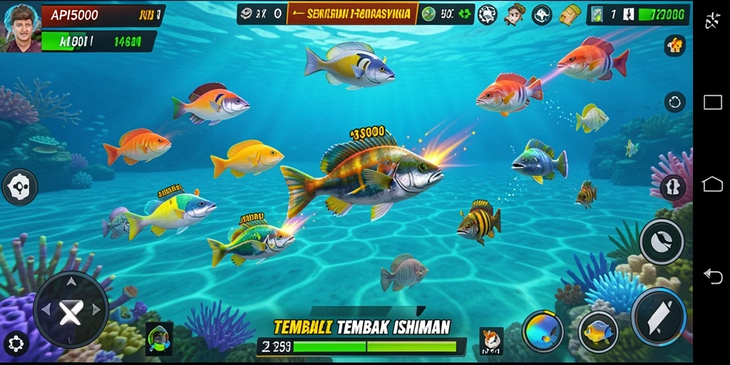 Tampilan gameplay seru dari API5000 yang menampilkan aksi Tembak Ikan.