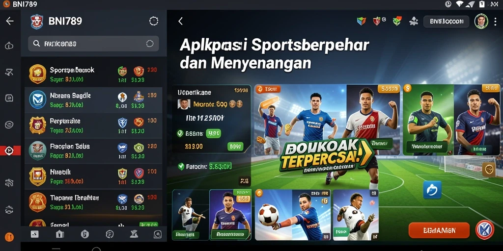 Screenshot gameplay BNI789 yang menampilkan taruhan olahraga secara real-time.