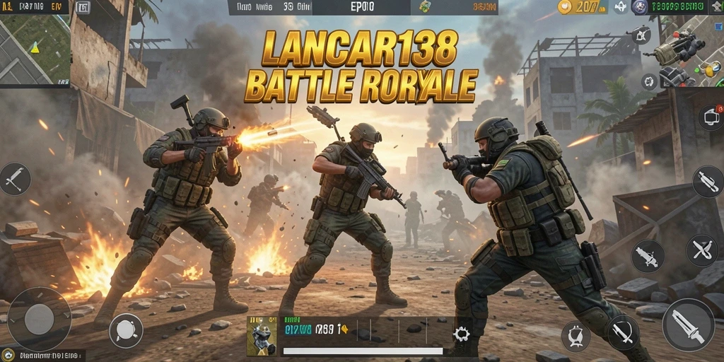 Screenshot gameplay LANCAR138 menunjukkan aksi Battle Royale yang mendebarkan.
