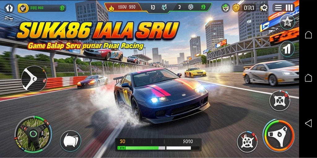 Screenshot menunjukkan aksi balap mendebarkan di SUKA86.